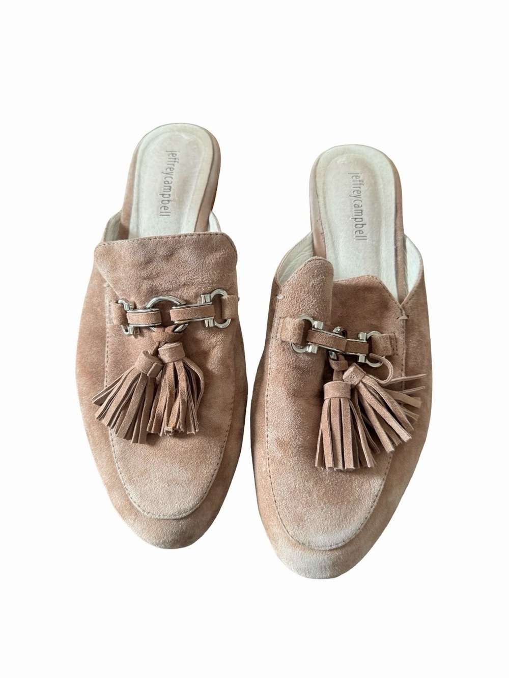 Jeffrey Campbell Taupe Suede Tassel Loafer Mules